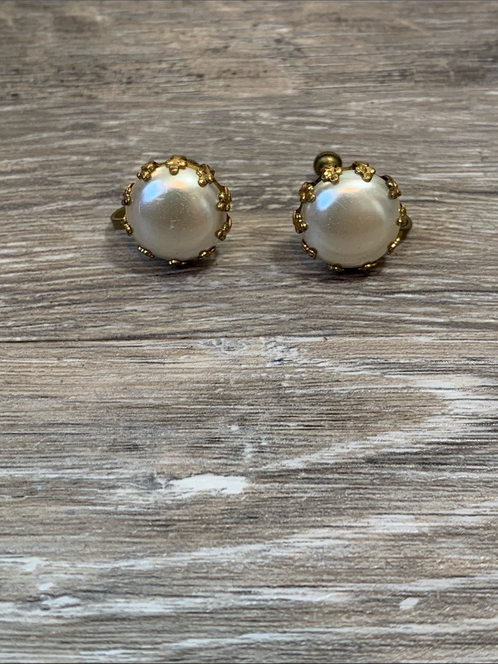 Vintage Gold and Cream Faux Pearl Clip-On Earrings